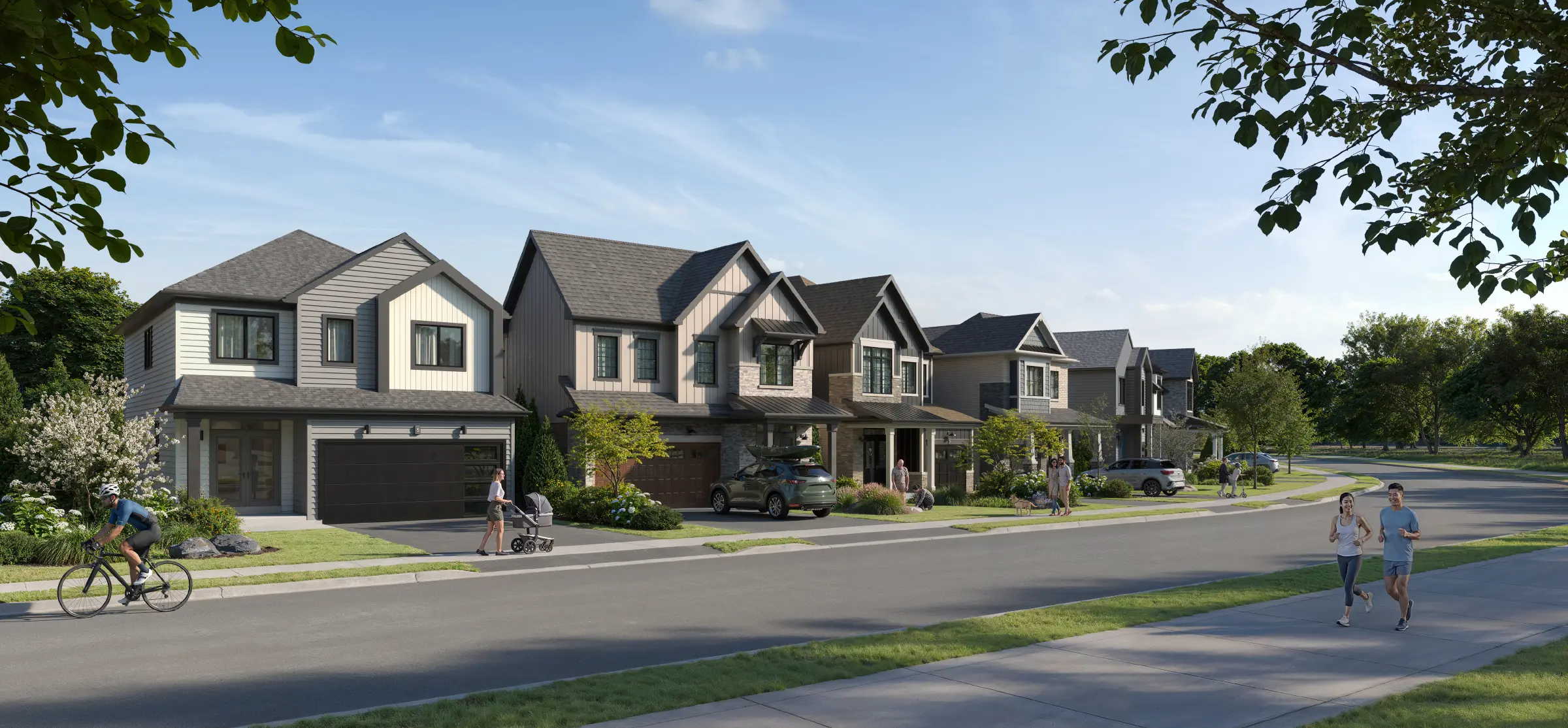 Architectural rendering of Empire Wellwood detached homes along a landscaped Niagara street